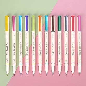 Brush Tip Marker Pens: Artist Markers Flexible Tip Water Based 12ct Assorted Colors for Journaling Adult Coloring Hand Lettering Calligraphy Drawing Vibrant Colored