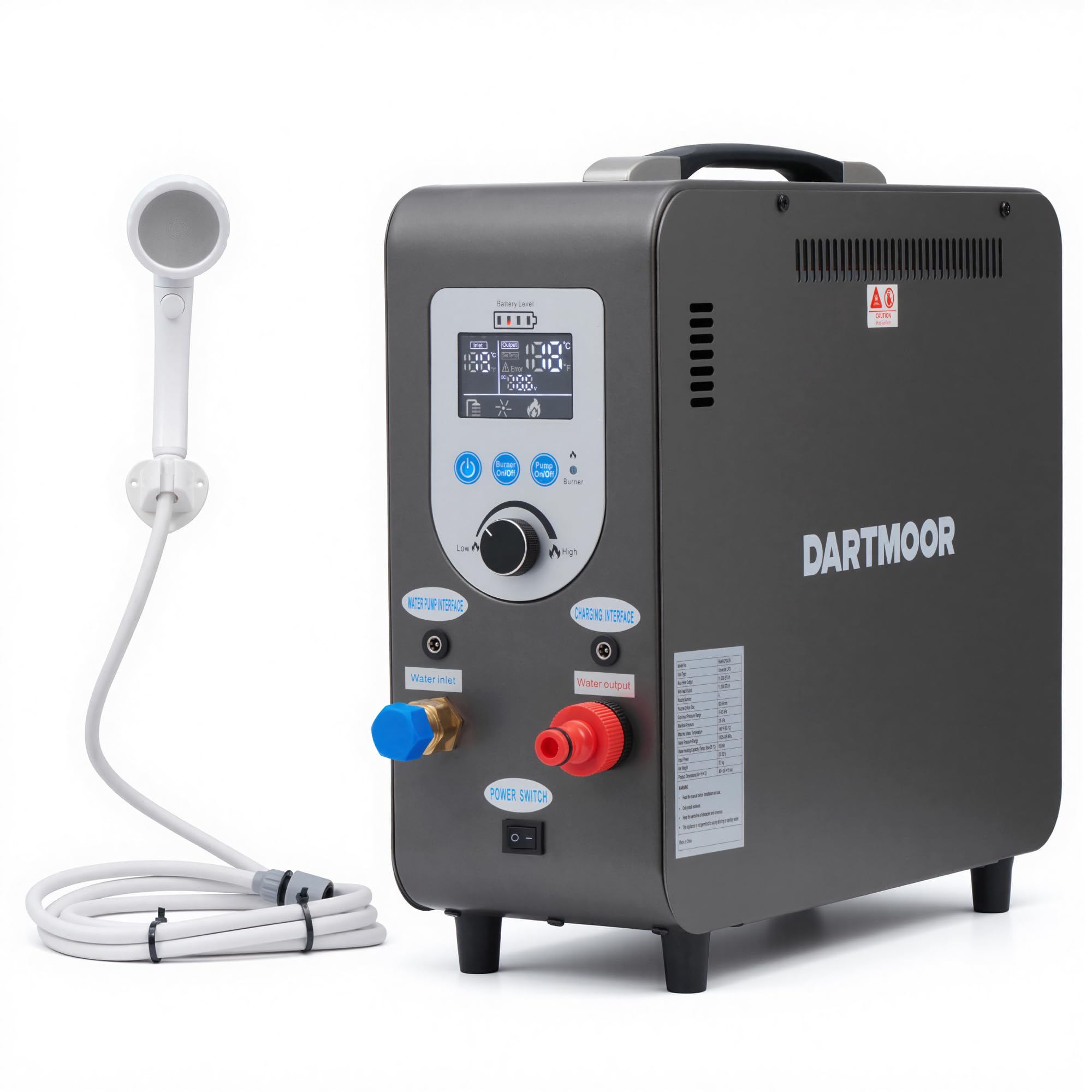 DARTMOOR Portable Propane Water Heater, Battery Powered