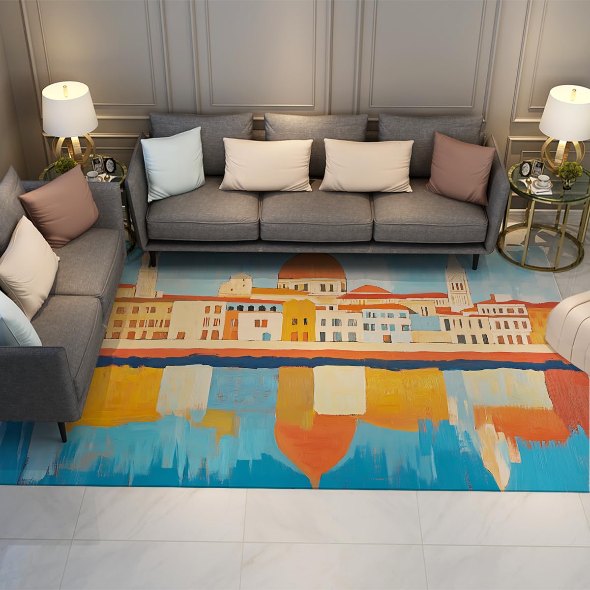 Tapis vacances et bâtiments européens pour chambre d'amis