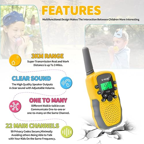 Miniatura 4 de Walkie Talkie para niños, paquete de 4 walkie talkie de largo alcance recargable de 3 KMS de largo alcance, 22 canales con linterna juguetes de