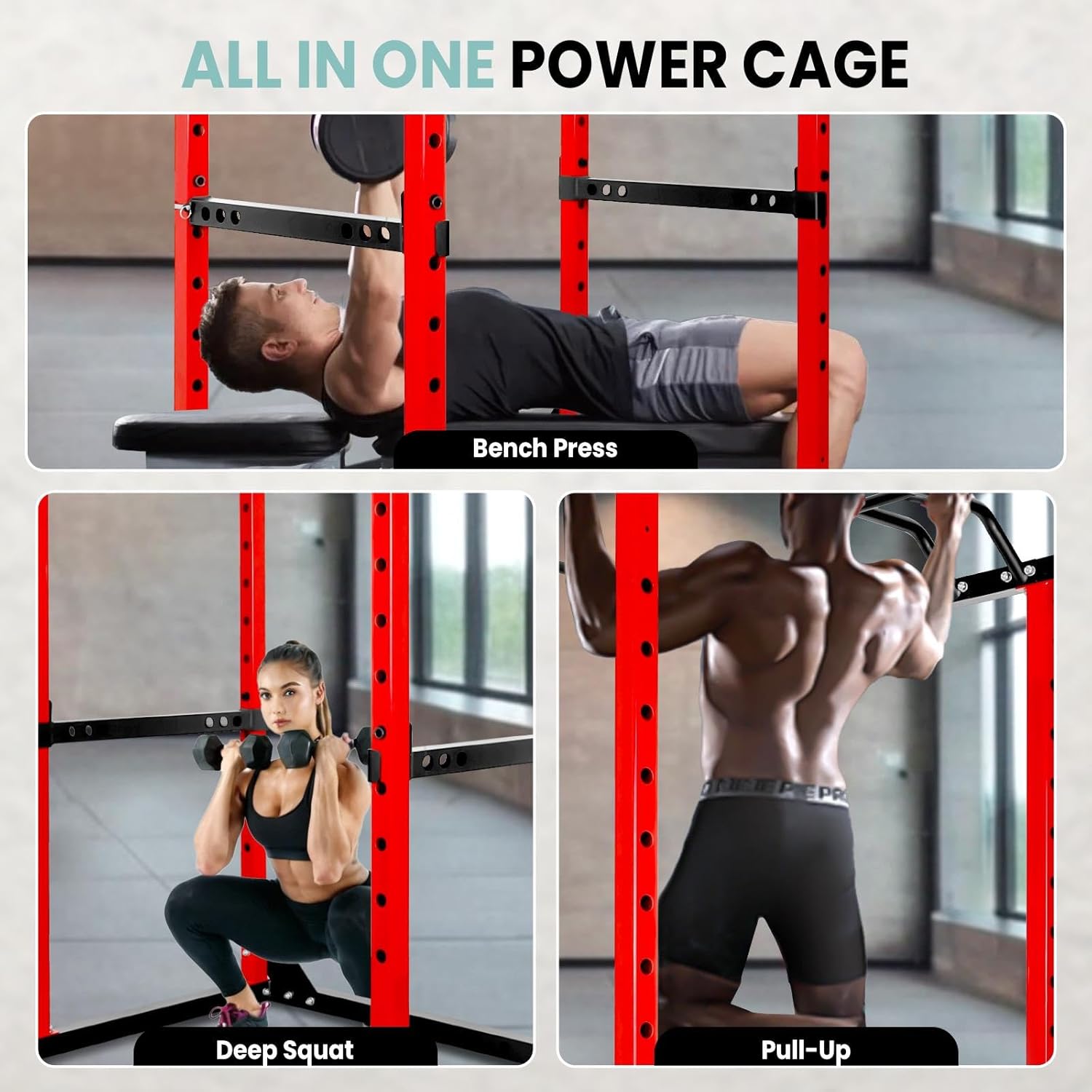Multi-Function 1200lbs Capacity Power Cage for Strength Training, Angled Pull-Up Bar Power Racks for Home Gym, Squat Rack for Home Gym & Garage Workout