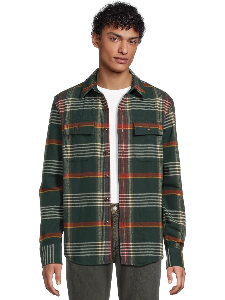 Green L.L.Bean Signature 1933 Chamois Cloth Shirt Long-sleeve Pattern Regular