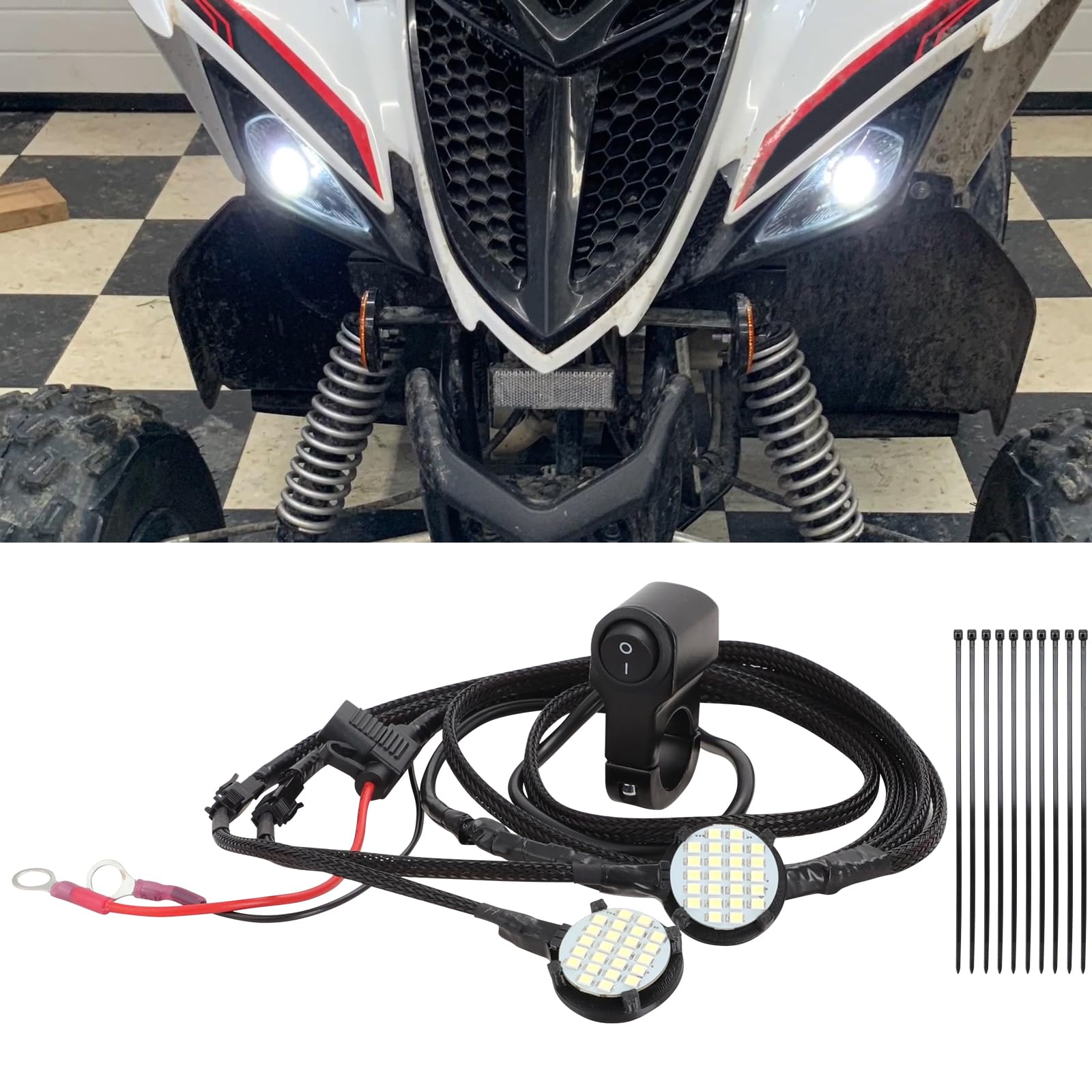 AUTOVIC Left & Right Headlight Kit for 2016-2024 Yamaha Raptor 90 Raptor 110 Headlight Kit With Switch Wire Harness Plug Waterproof LED Headlight