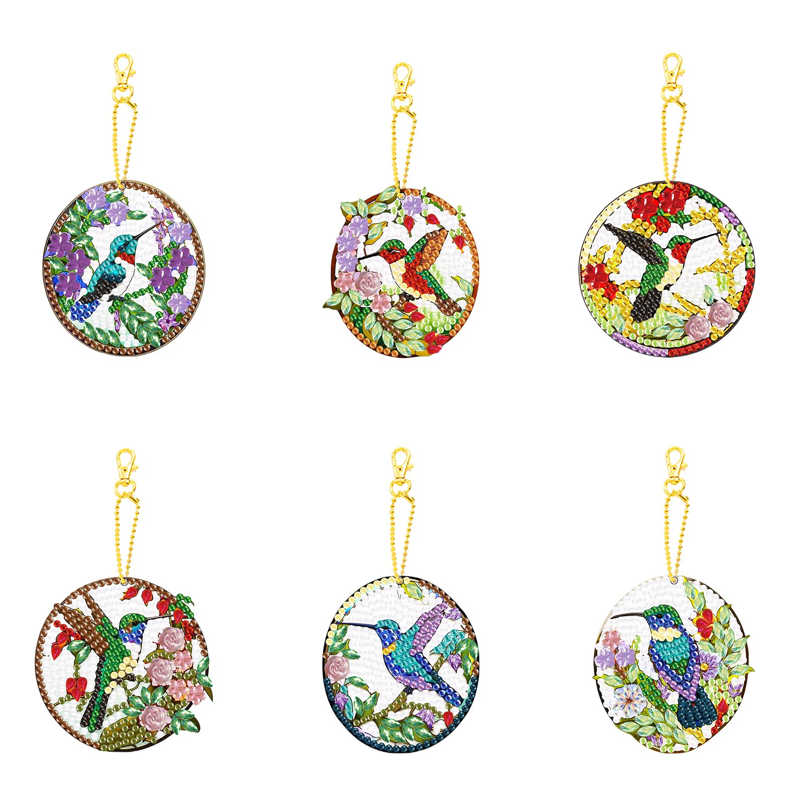 Fadcaer 6 Pcs 5D Diamond Art Keychain Kits DIY Bird Shaped Diamond Painting Key Ring Full Drill Diamond Painting Keyrings Kits for Women Girls Purse Backpack Handbag Decor