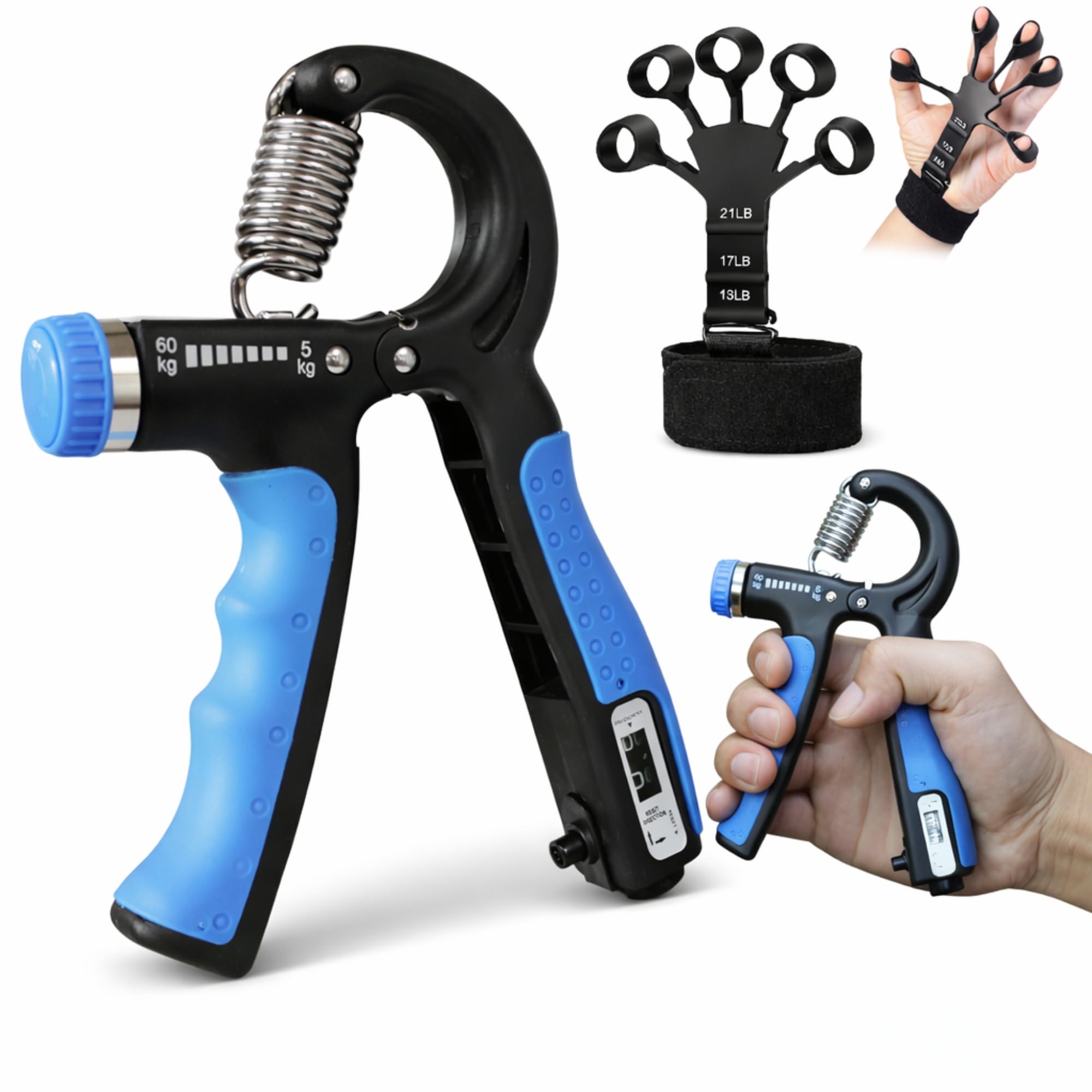 Grip Strength Combo Kit – Adjustable Hand Gripper + Finger Exerciser – 5–60kg Resistance for Full Hand & Forearm Workout – Gym, Home, Therapy Use-image-10