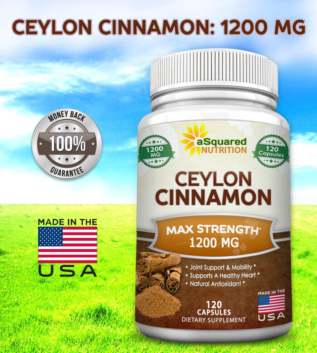 Natural Ceylon Cinnamon 1200mg 120 Capsules, True Cinnamon from Sri Lanka, Extract Supplement