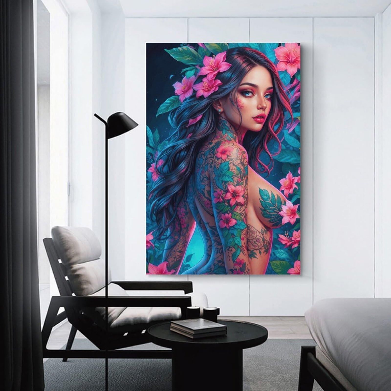 Junmoney Unframe-Style-14 Canvas Wall Decor Tattooed Floral Fantasy Artwork, 20X30inch(50X75cm), For Home Lounge, Bedroom Or Reading Nook, Eye Catching Artwork For Blank Walls