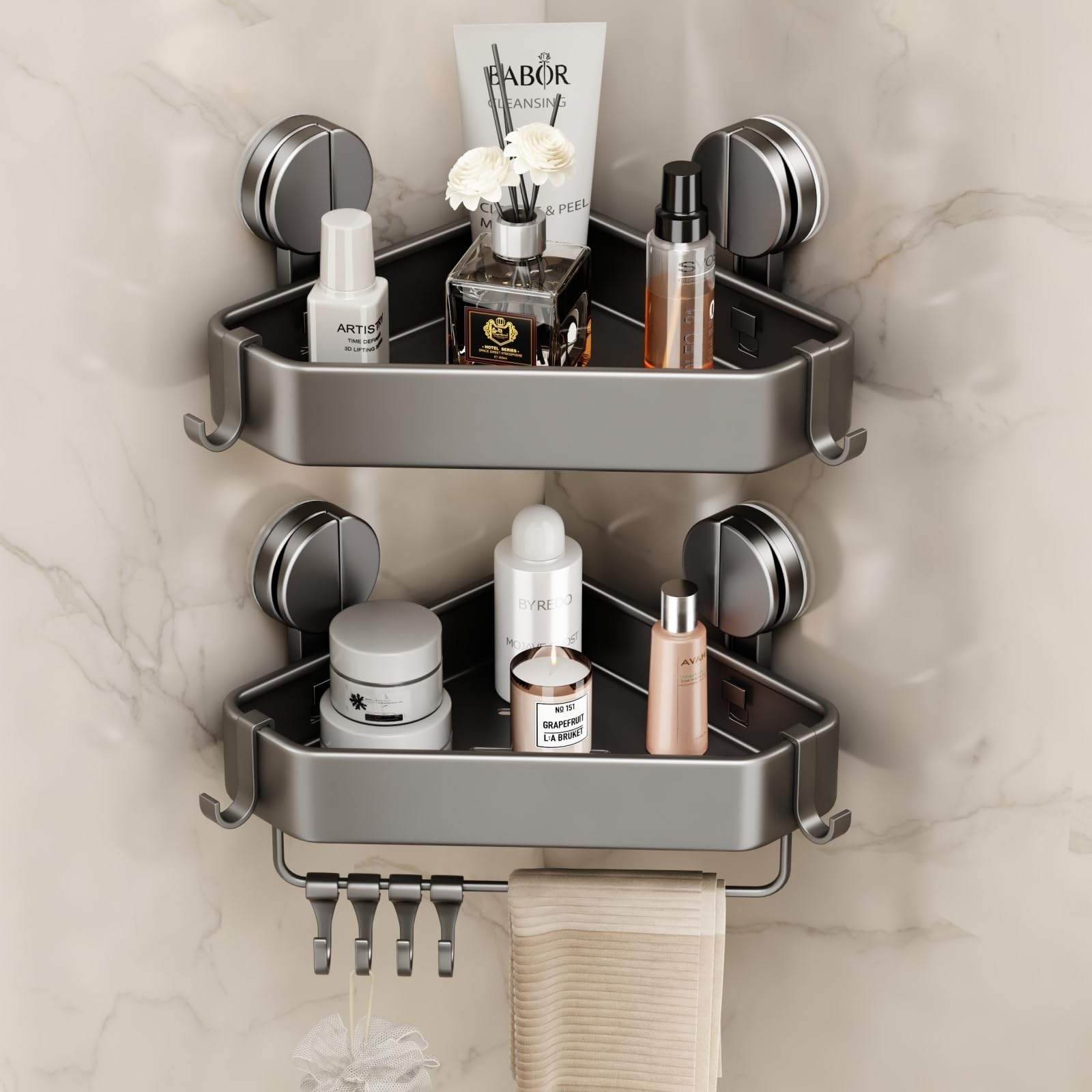 Mustorn Suction Cup Shower Caddy Corner 2 Pack Suction Corner Shower Shelves No Drilling Rustproof Shower Organizer Suction