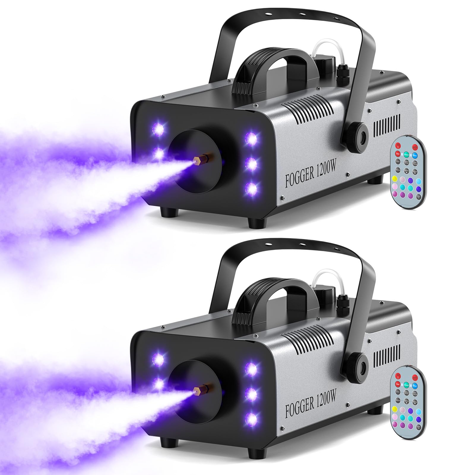 1200W Fog Machine Outdoor Indoor, 6000CFM Smoke Machine with LED Lights, Fog Machine Halloween with Wireless Remote &amp; Auto, Fogger Machine for Wedding Party Stage Events，2 PACK