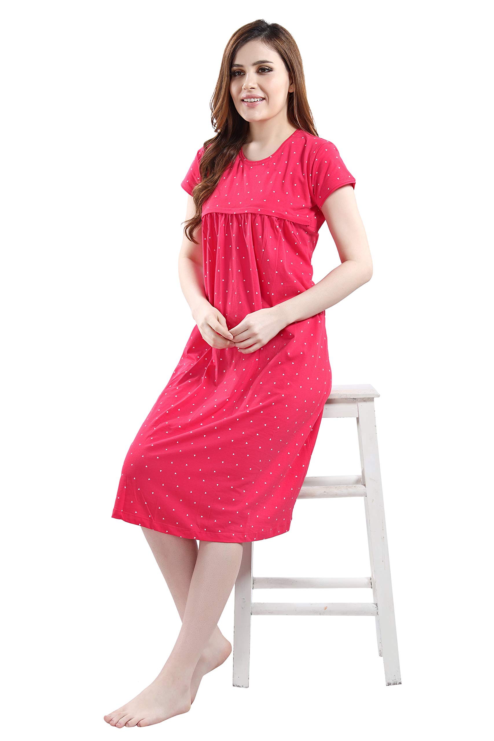 AV2 Women's Cotton Floral Calf Length Maternity Nighty (3094BL_Red_L) - Image 8 thumbnail
