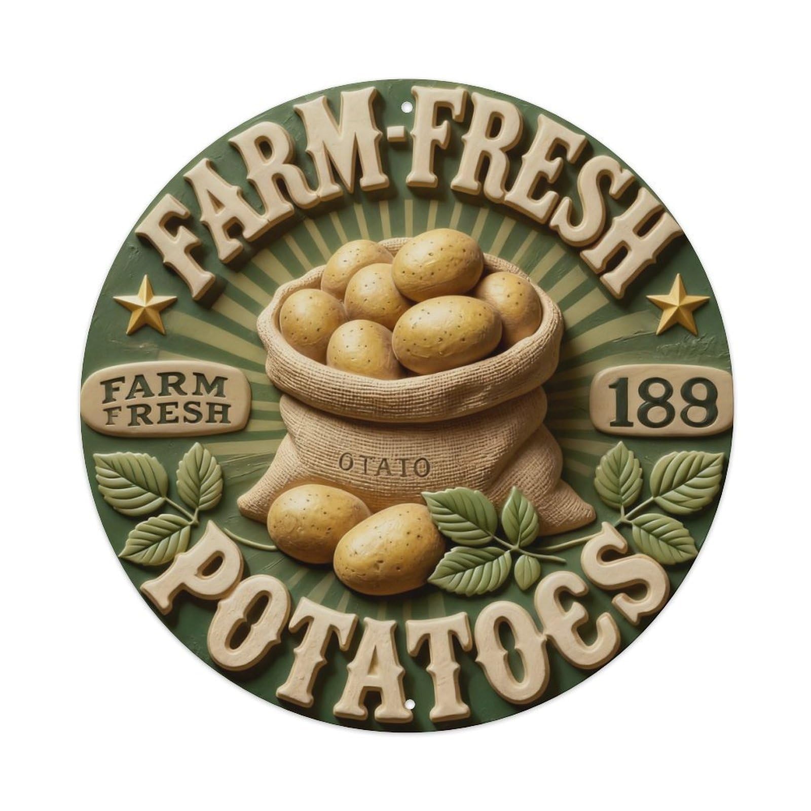 Zlatcbu Vintage Farm Fresh Potatoes Sign Metal Tin Sign Retro Wall Art Poster, Decor For Home Living Room Bar Cafe Garage, 8X8 Inch