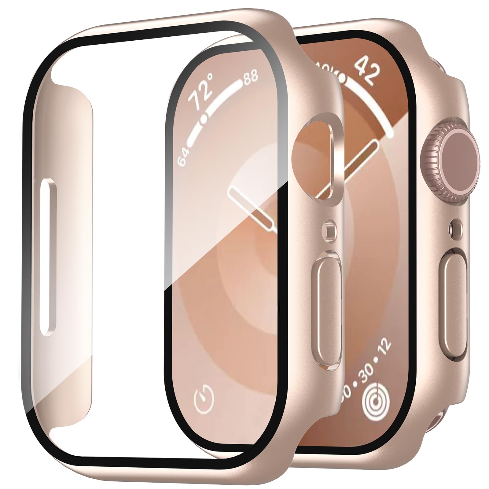 Smiling 2 Pack Case Compatible with Apple Watch Series 11 (2025)/ Series 10 46mm with Tempered Glass Screen Protector, Hard PC Case Overall Protective Cover- 1 Rose Gold + 1 Transparent