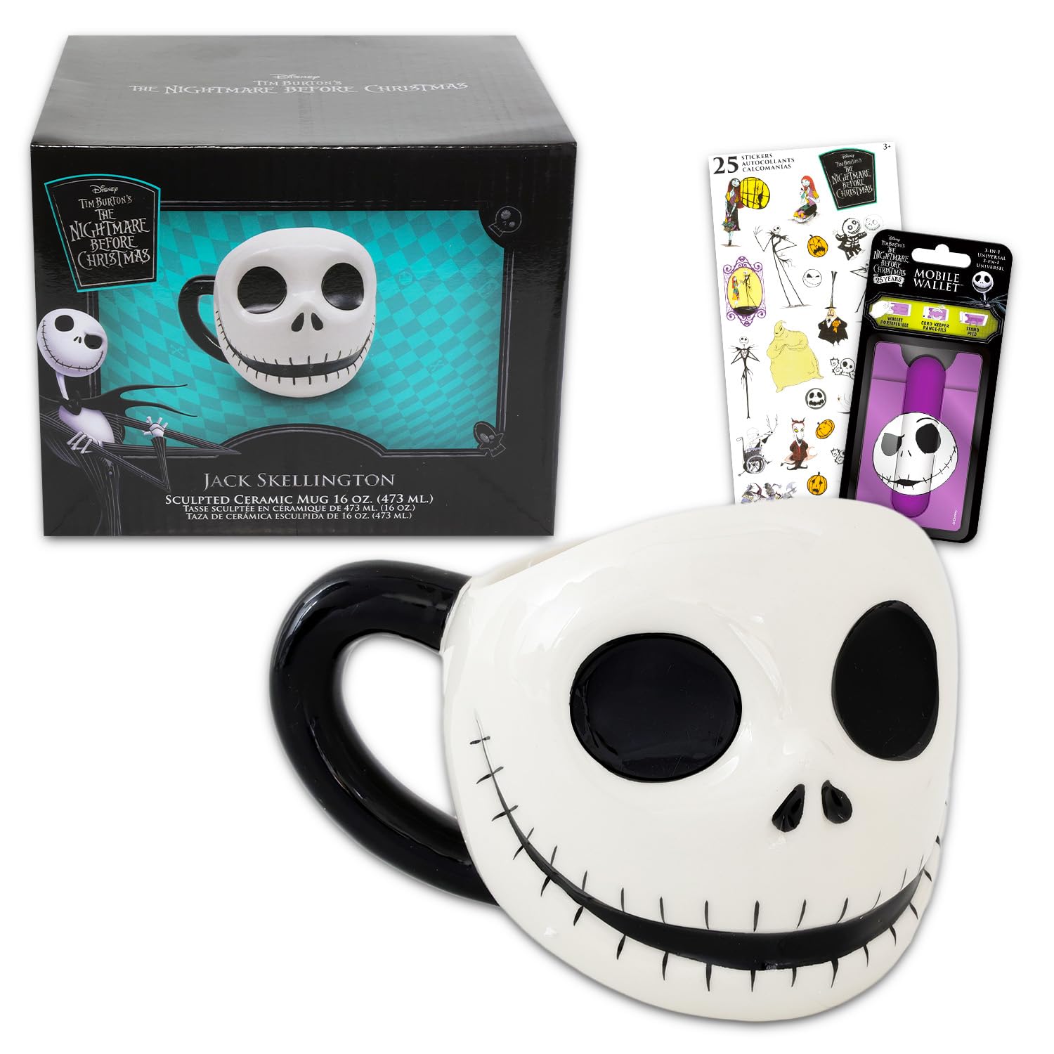 Ceramic Mug Set - Bundle with Jack Skellington Ceramic Collectors Mug Plus Stickers, More | Gifts