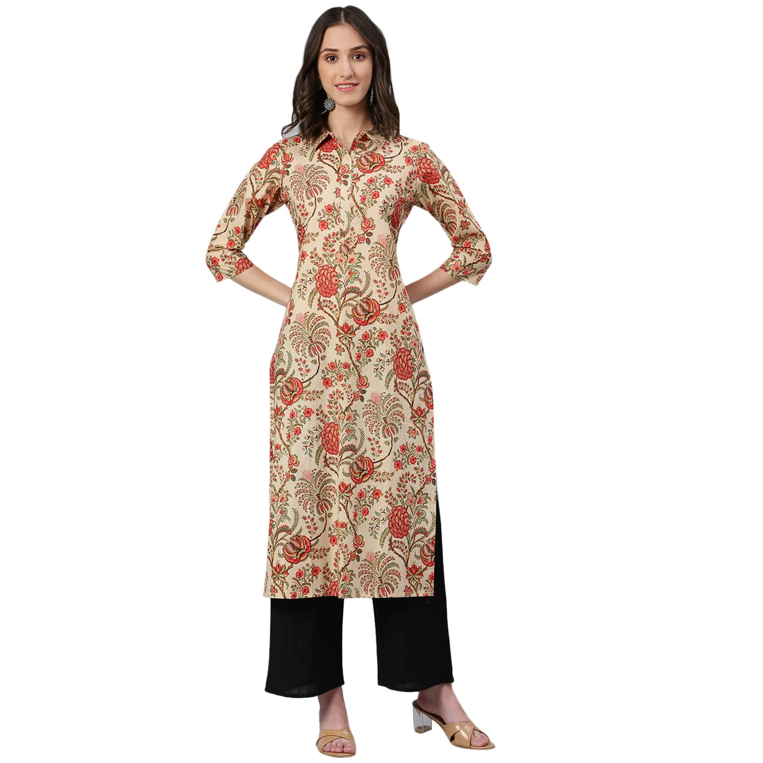 Idalia Beige Multicolour Floral Printed Kurta