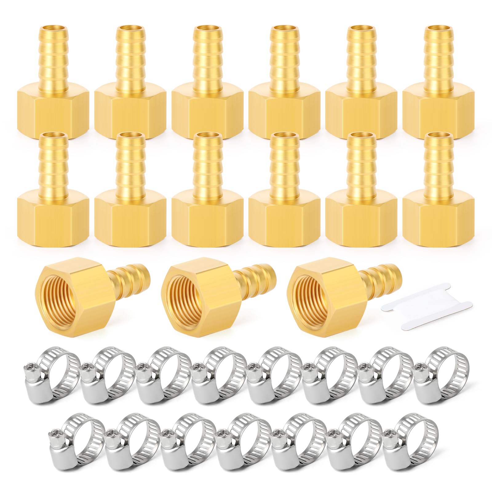 GASHER 15PCS Air Hose Fittings 3/8" Barb x 1/4" FNPT with 15Pcs Hose Clamp