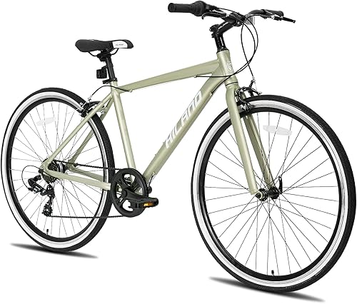 Hiland - Bicicleta híbrida para hombre y mujer, marco de paso o paso a través, ruedas 700C, bicicleta urbana Shimano Drivetrain de 7 velocidades