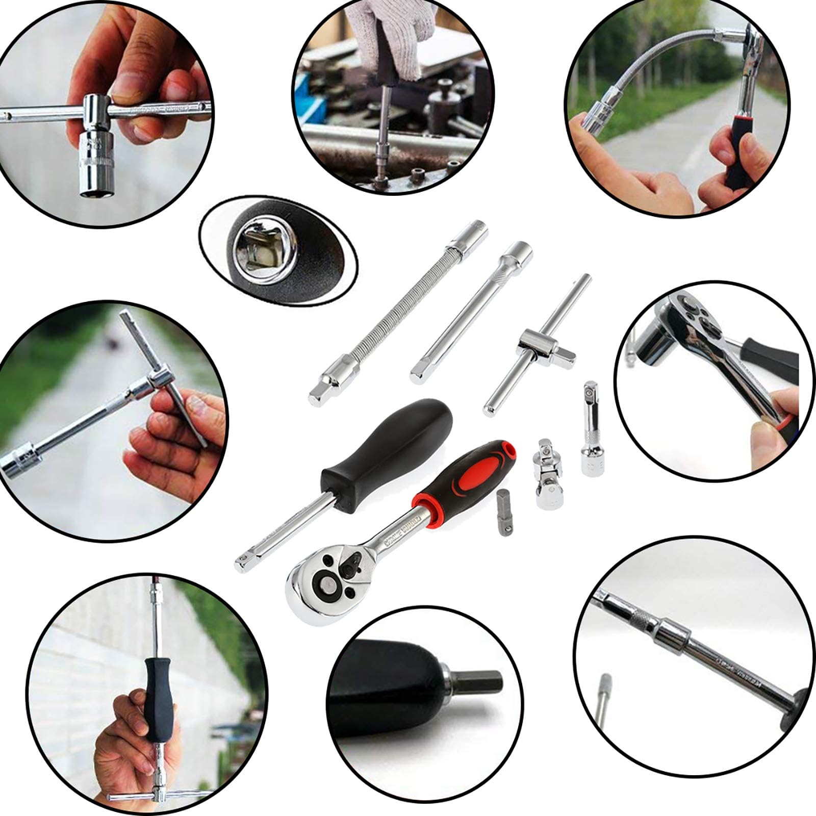 Eidoct 46 Piece 1/4 Inch Drive Socket Set&Tool Sets,Ratchet Wrench Set including 4-14mm Cr-V Sockets,Screwdriver Bits,Extension Bars for Household Car Bike Repair DIY and Repair - Image 4