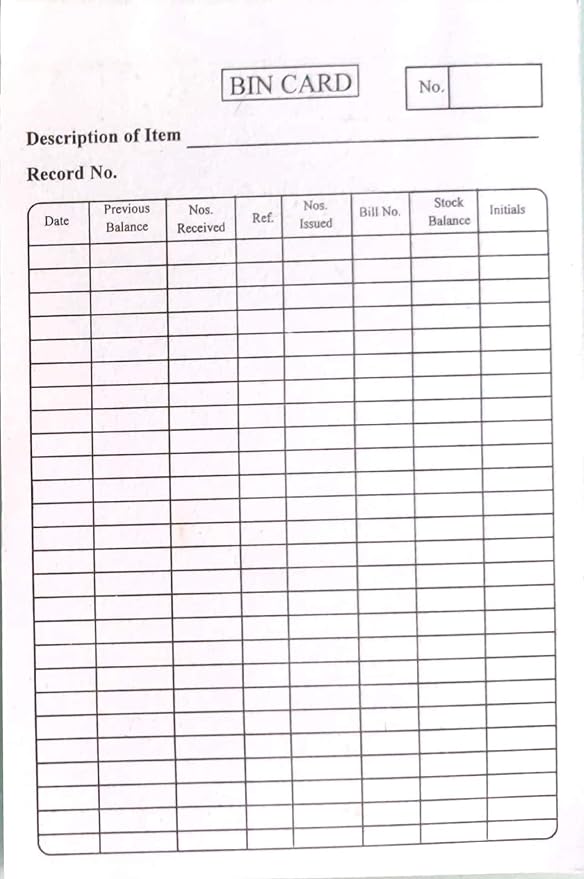 Bapuji Bin Card for Stock Account Running Balance and Status (Pack of