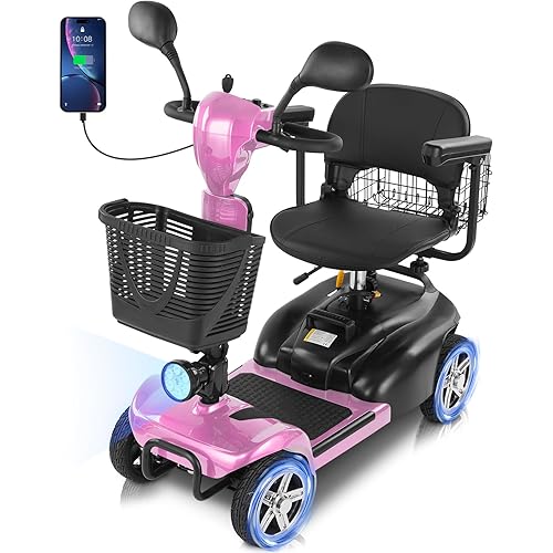 15/30 Miles 4 Wheels Mobility Scooter for Adults&Seniors Up to 300LBS, 350W Electric Powered Wheelchair Device w/Extended Battery, Dual Baskets, Rotating Seat, USB Charging