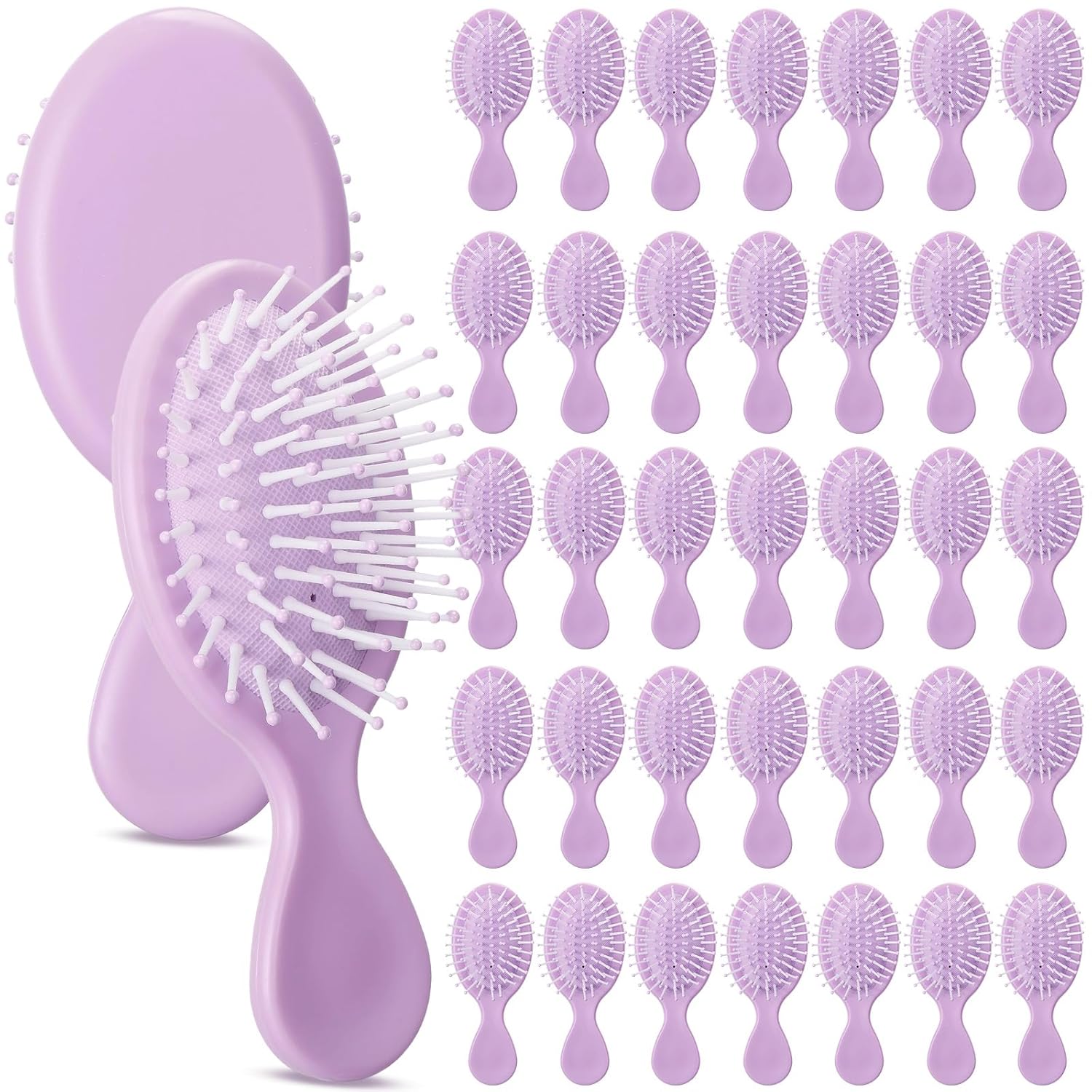 LemonRoad 30 Pack Mini Hair Brushes Bulk Soft Bristles Detangling Hairbrush Individually Wrapped Travel Hairbrush for Women Girl Most Hair Types(Purple)