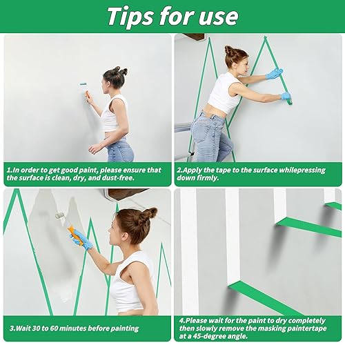 Miniatura 5 de Oleitodh 15 rollos de cinta verde para pintores a granel de 1 pulgada x 825 yardas, cinta adhesiva para pintores sin residuos, cinta de pintura de
