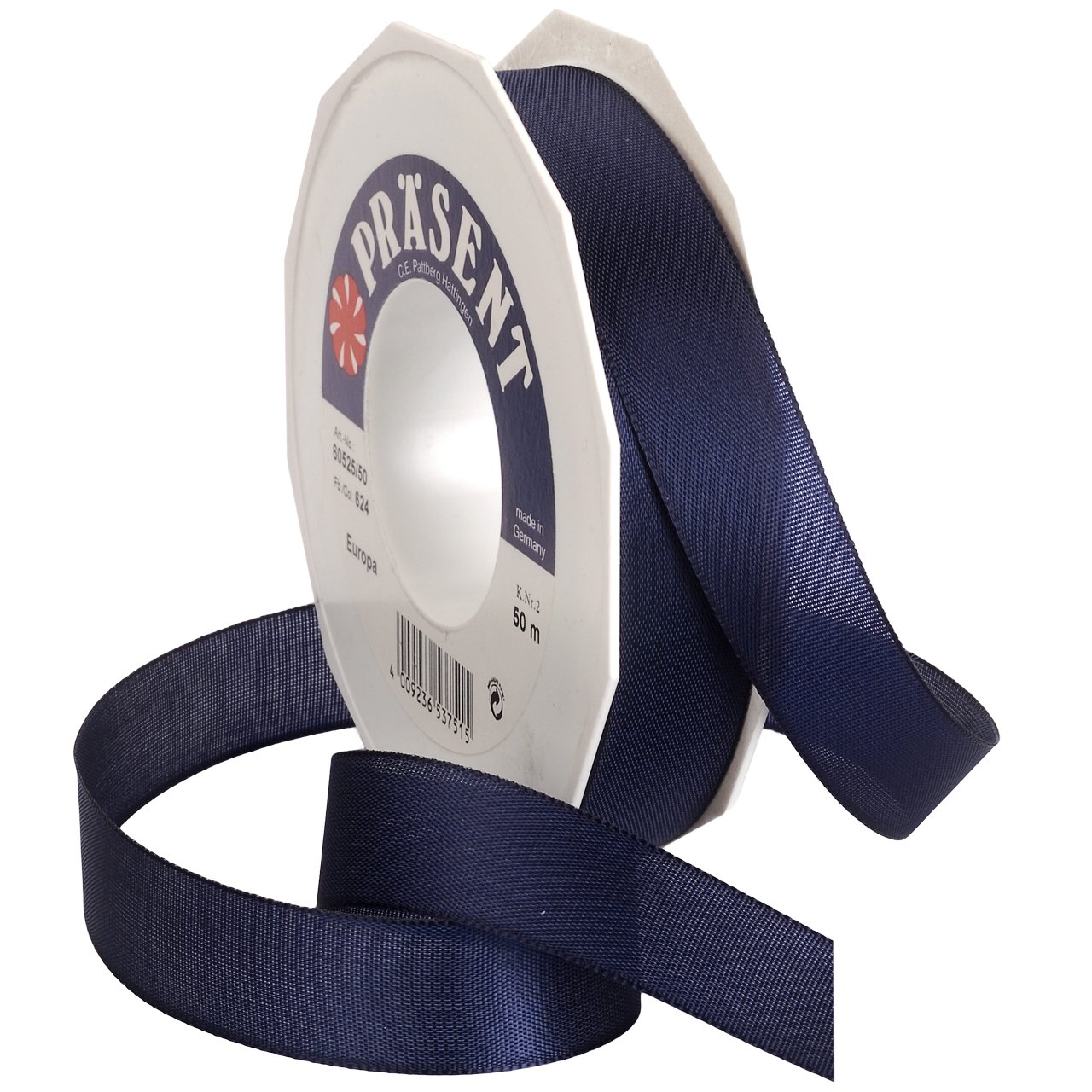Präsent - Europa Taffeta Ribbon Dark Blue 25 mm width, 50 m length, Orange, 25mm - 50m