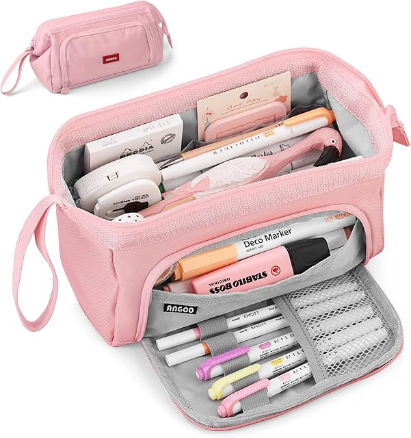 Sibontier Pencil Case Large Capacity Pencil Case for Girls Boys Pencil Bag for Teenager Women Makeup Bag Pencil Pouch Office College Student Stationery Organizer,Pink