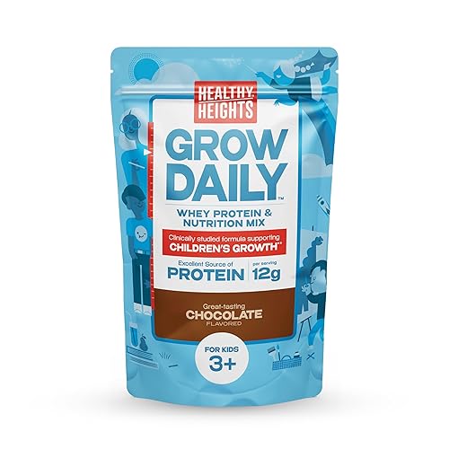 Healthy Heights Grow Daily Kids - Mezcla de bebida proteica (chocolate) - Batido alto en proteínas para niños de 3 años en adelante