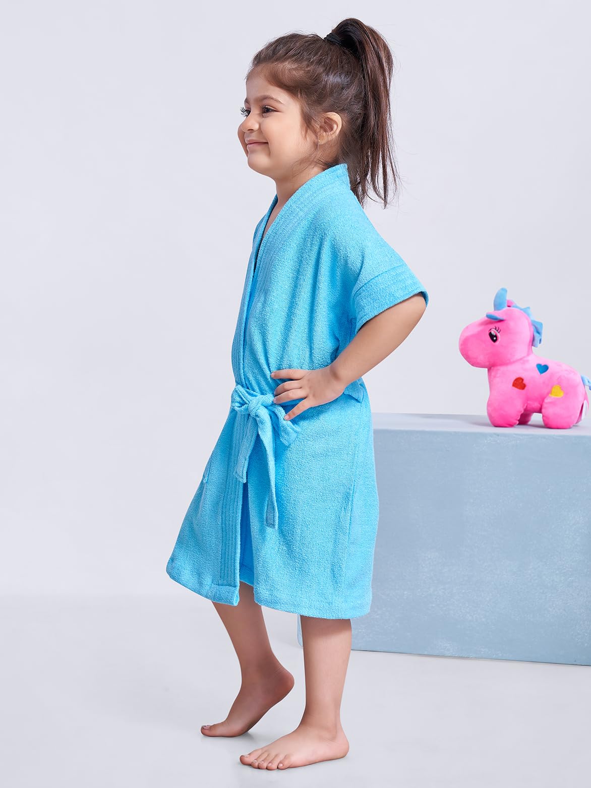 SAND DUNE Kids Baby Girls Bathrobe | Terry Cotton Bathrobe Gown | Half Sleeves | Knee Length | Pocket with Waist Belt | Baby Girls Bathrobe - 1 to 4 Years Age 2