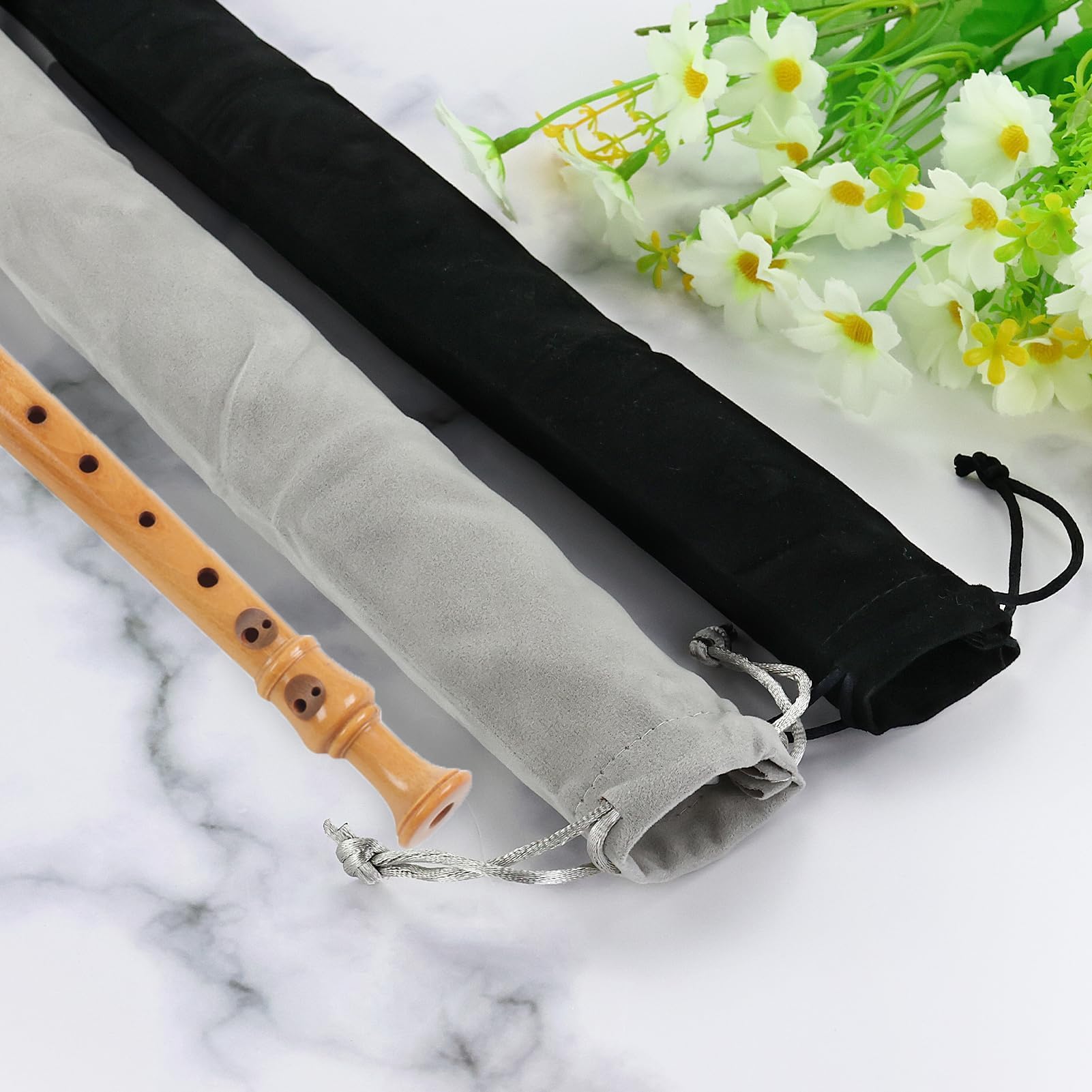 Lot De 2 Housses Pour FlûTe à Bec, Housse Pour FlûTe TraversièRe, Housse En Velours Pour FlûTe à Bec Soprano, IdéAle Pour FlûTes, Clarinettes, Baguettes, Harmonicas, CucurbitacéEs (Noir + Gris)