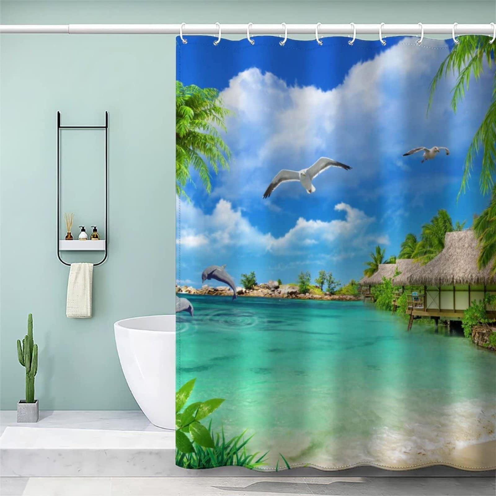 Rideau De Douche 120x200 Cm Motifs étoiles De Mer - Anti-moisissure, Facile à Installer - Style Hawaïen
