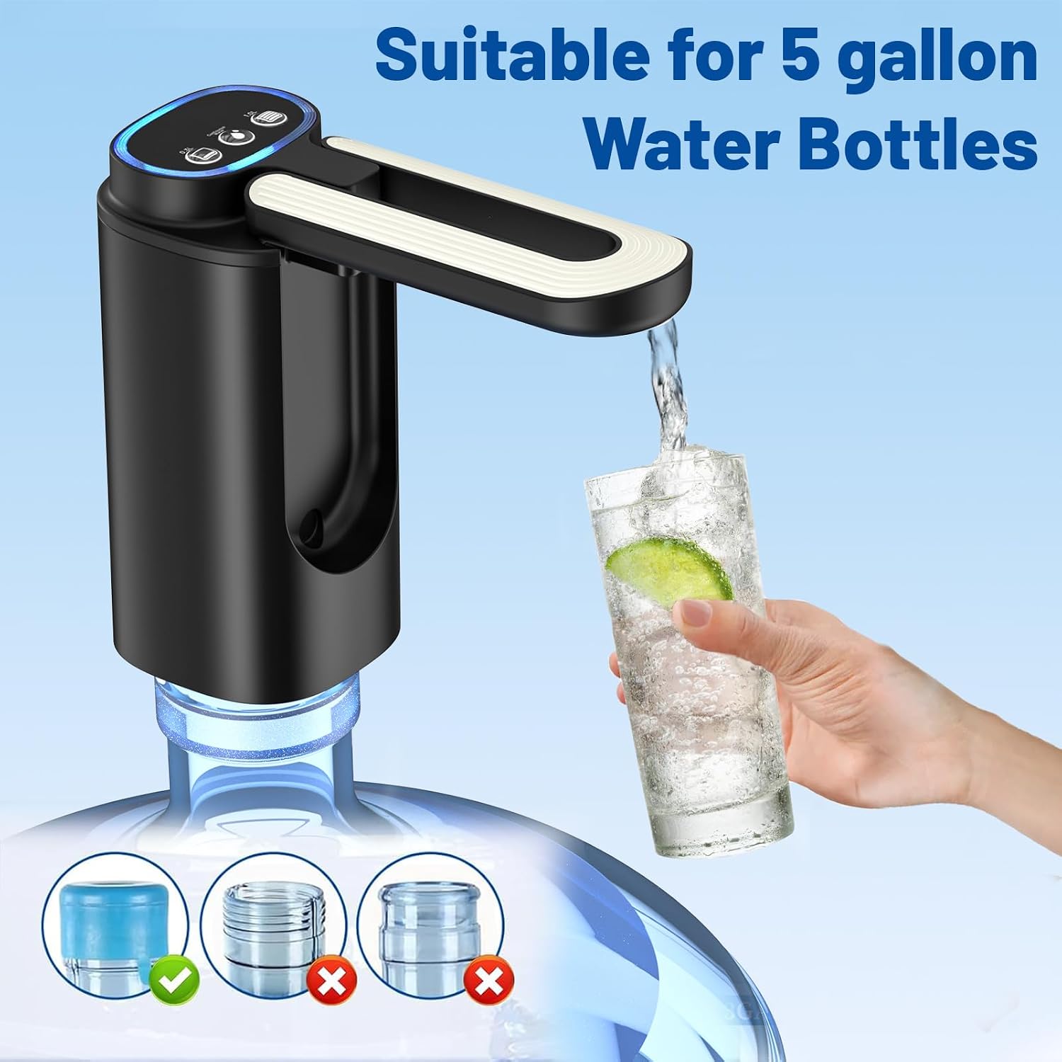 3 Mode Foldable Nozzle 5 Gallon Water Dispenser, Water Bottle Pump for 5 Gallon, Portable Electric Water Jug Dispenser for Gallon Bottle Switch (Light Black)