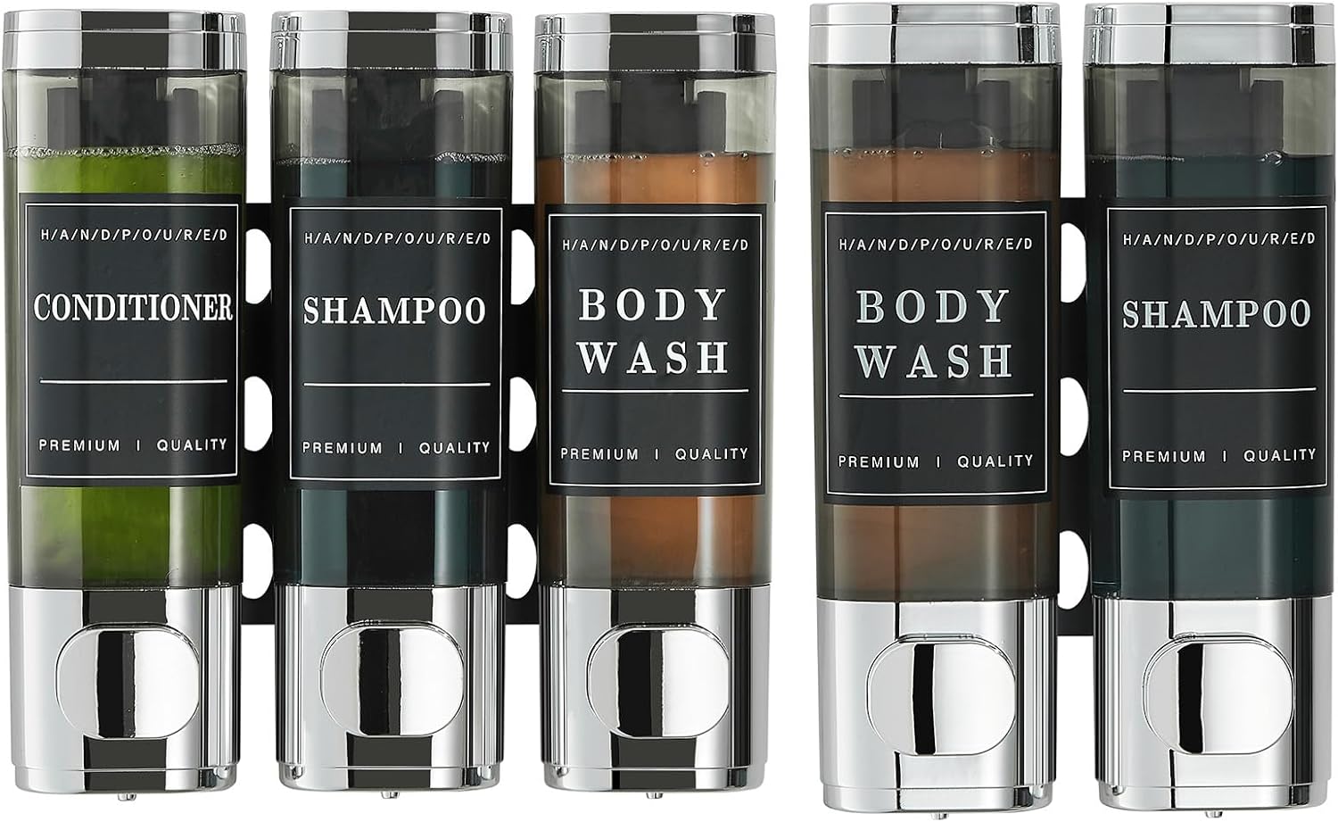 Unisense Shower Soap Dispenser 3 Chamber No Drill and Shampoo Dispenser 2 Chamber Chrome