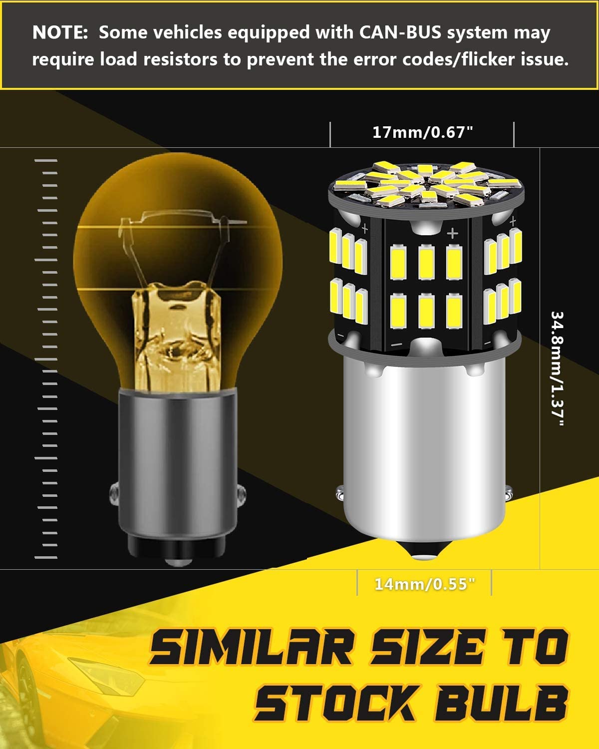 Defvnsy 1156 BA15S P21W LED lampadine, Super Luminosa Bianco 6500K 12V Contatto Singolo Lampadina 54-SMD per RV Auto Interna, Luce di Retromarcia, DRL Luci, Barca, Luci Posteriori (10 Pezzi)