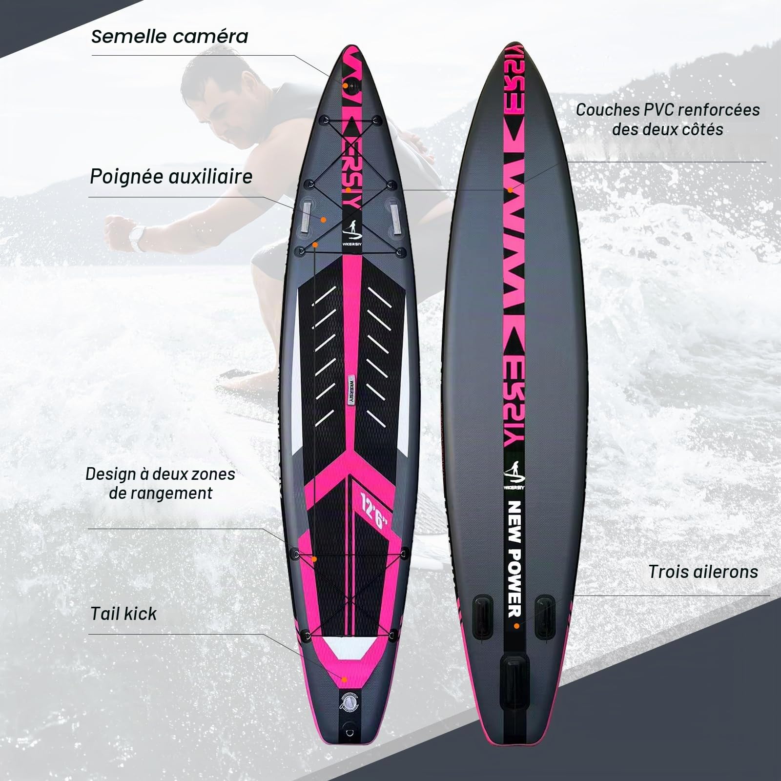 Paddle Gonflable Course 380 cm – Sup de Vitesse Rigide Haute Performance pour Compétition & Longue Distance – Planche à Pagaie Pro avec Accessoires – Garantie 2 Ans