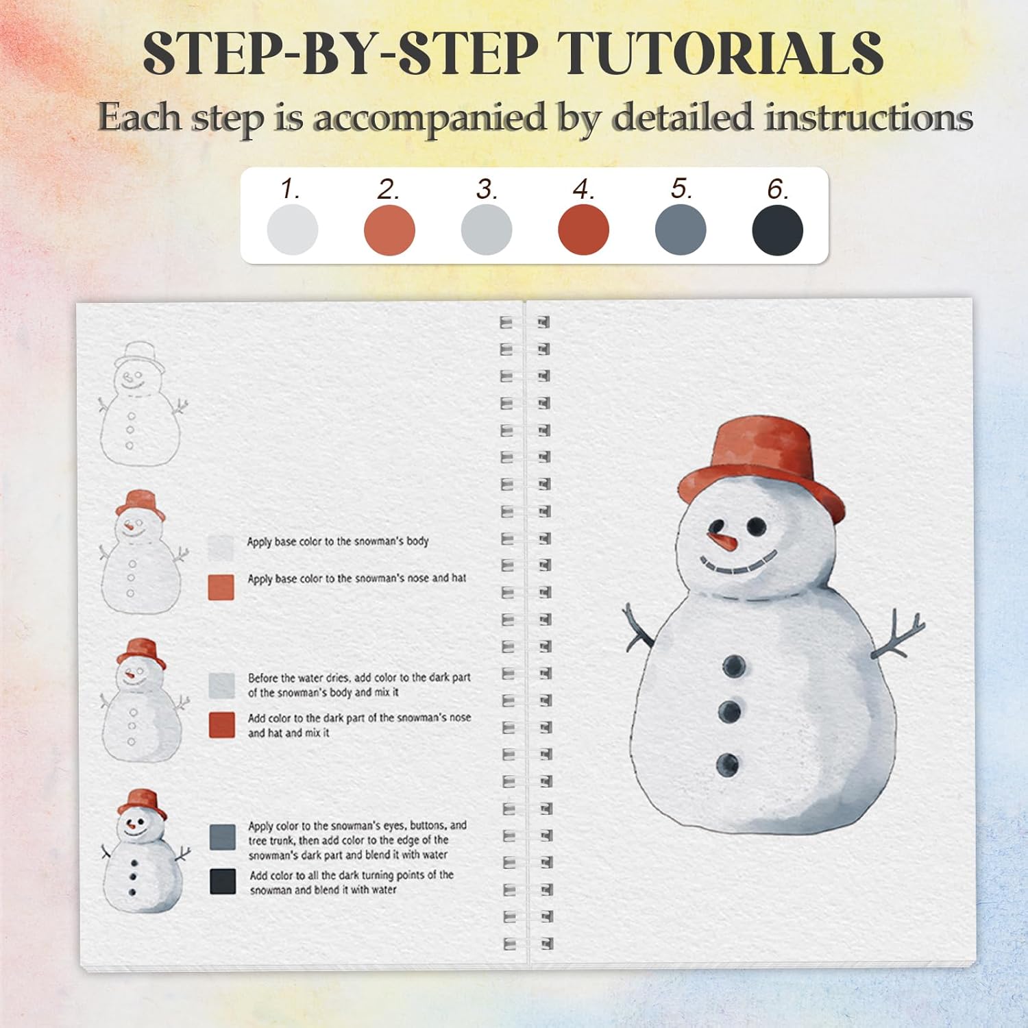 5Pcs Watercolor Workbook, Beginner-Friendly Water Coloring Book for Beginners with 36 Colors Paint Color with Paint Brush, Watercolor paper, Beginner Watercolor Painting Kit - Christmas Gift for Women