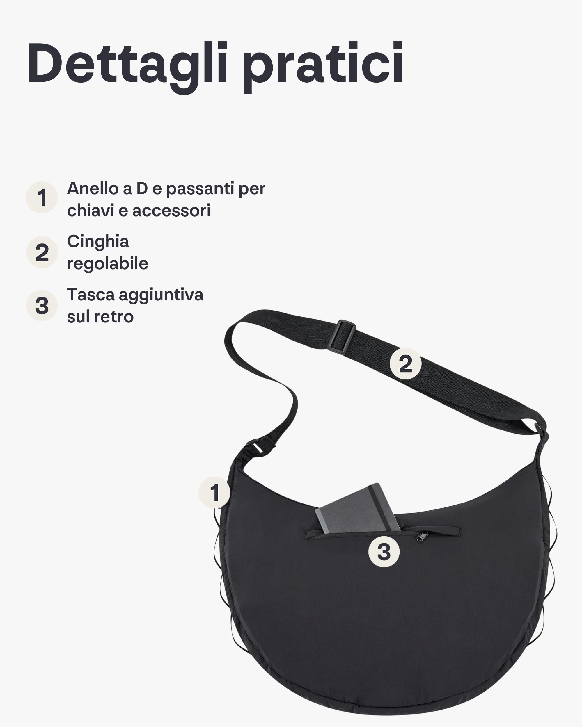 Johnny Urban Borsa a Tracolla Donna Uomo Nero - Kaia XL - Borsetta Mezzaluna - Nylon Puffer Moon Bag - Borse a Spalla Elegante e Casual - Regolabile Marsupio alla Moda - Impermeabile