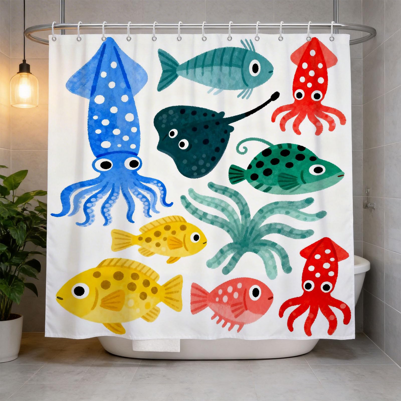Hongduo 3D Cartoon Sea Marine Life Shower Curtain for Stalls Bathtubs the Underwater World Bathroom Decor Shower Curtain Set Polyester Fabric Waterproof 180x180cm/71X71 Inch with Hooks