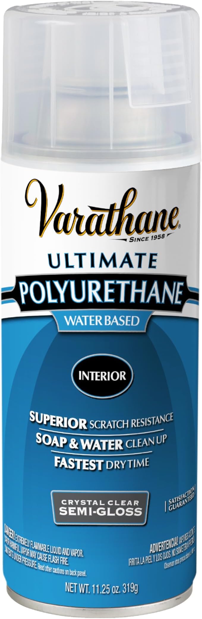 Varathane Water-Based Crystal-Clear Ultimate Polyurethane Spray | Interior Wood Protection | Fast Dry Time | Easy Clean Up | Semi-Gloss | 11.25 oz