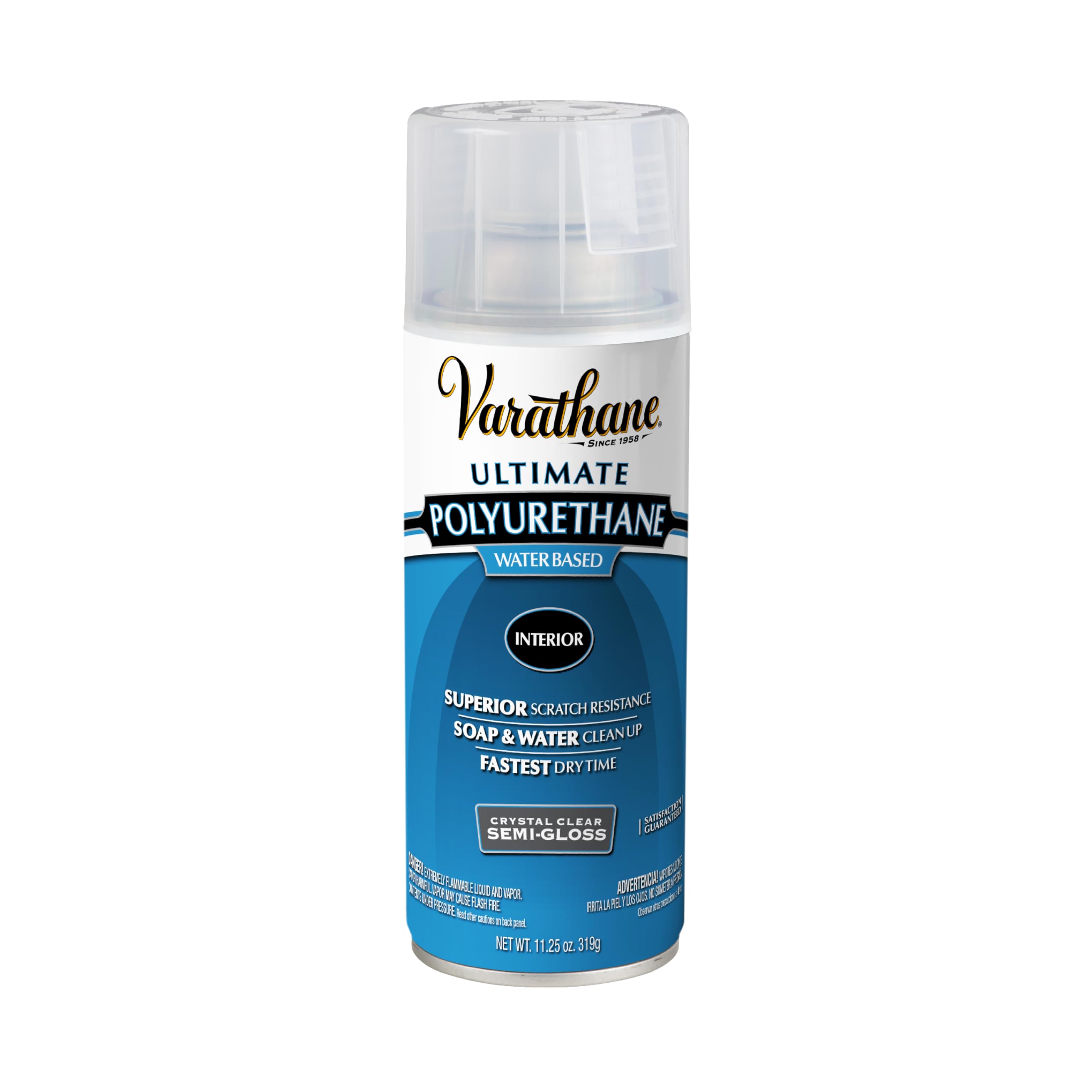 Varathane Water-Based Crystal-Clear Ultimate Polyurethane Spray | Interior Wood Protection | Fast Dry Time | Easy Clean Up | Semi-Gloss | 11.25 oz