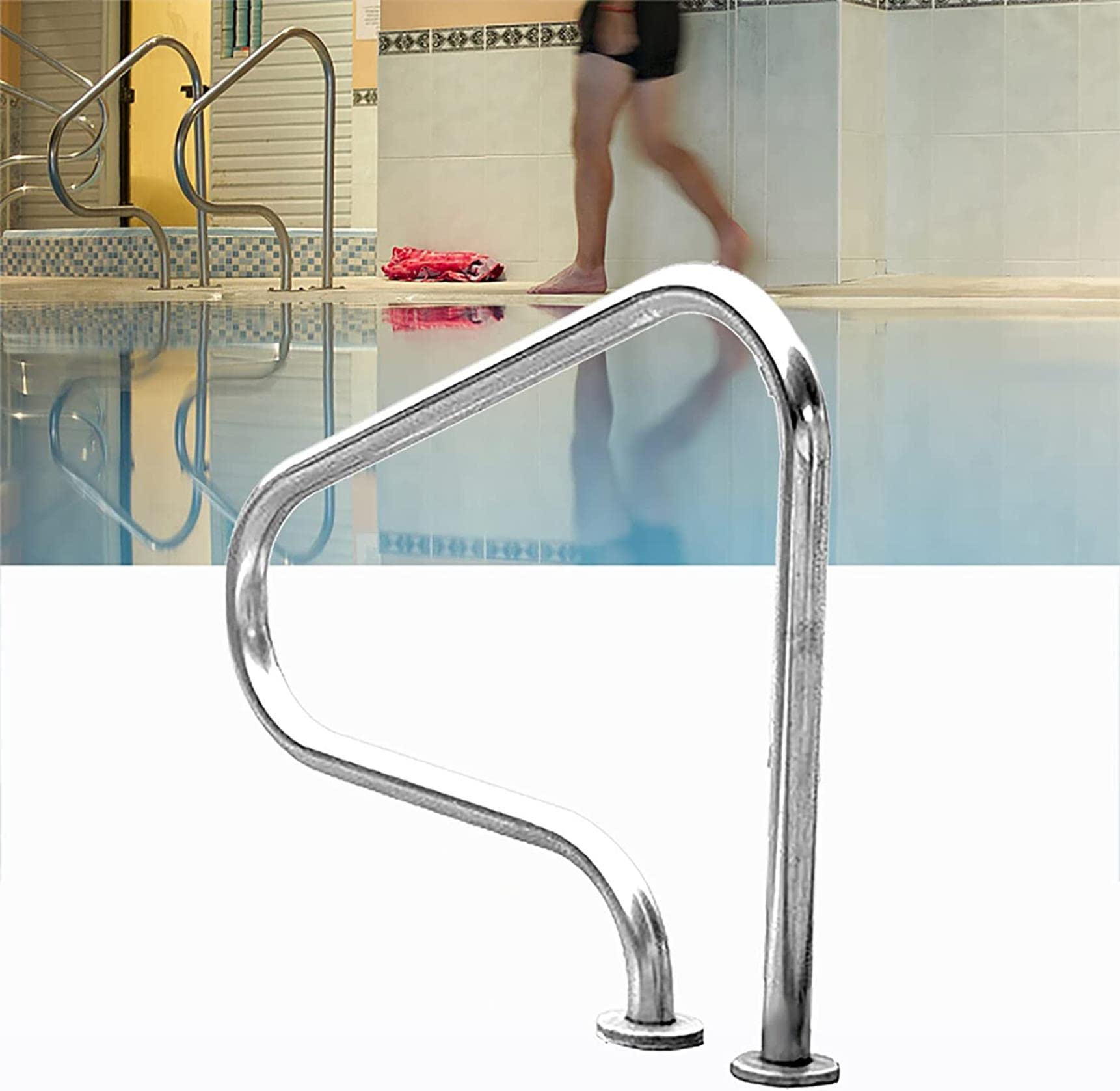 RKNHXAJ 80cm Stainless Steel Swimming Pool Handrails, Pool Rail Pool Railing, Swimming Pools Hand Grab Rail with Quick Mount Base (440LBS Load Capacity)