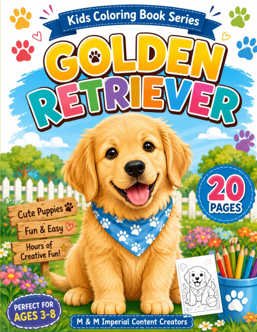 Cute Golden Retriever Coloring Book: Fun Dog Coloring Pages for Kids Ages 3–8