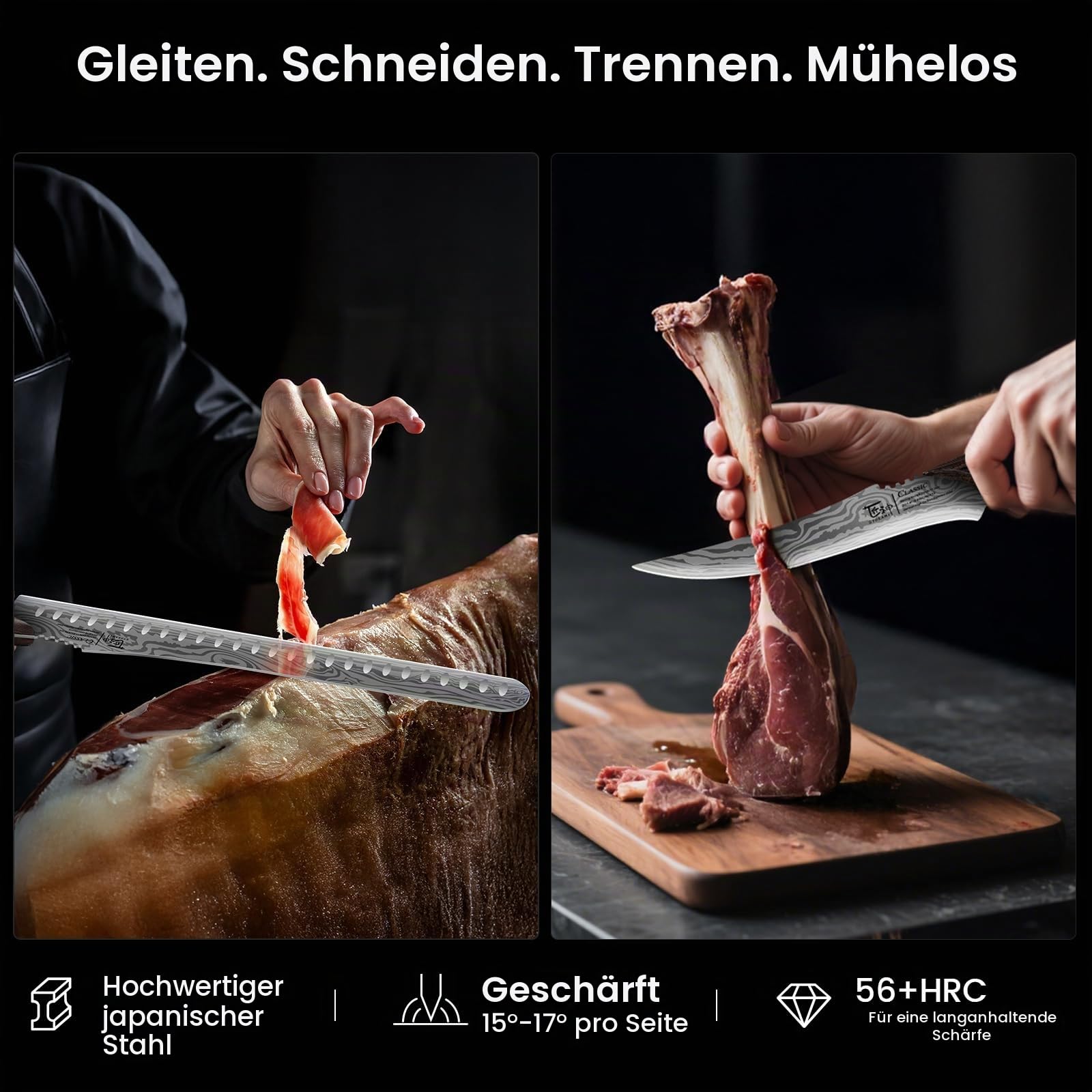 SYOKAMI Fleischermesser Set 2-teilig, Küchenmesser zum Schneiden von Fleisch, Hackmesser, Ausbeinmesser & Zerlegemesser, Japanischer Stil aus Hochkohlenstoffstahl, Zum Hacken, Schneiden, Ausbeinen