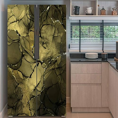 Miniatura 2 de Juego de envoltorios de vinilo autoadhesivos para refrigerador, pintados con elegante textura de tinta de alcohol para decoración de puerta, mural