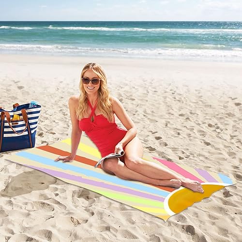 Miniatura 4 de Toalla de playa de microfibra de gran tamaño, 60 x 30 pulgadas, súper absorbente, de secado rápido, para playa, piscina, natación, camping, para