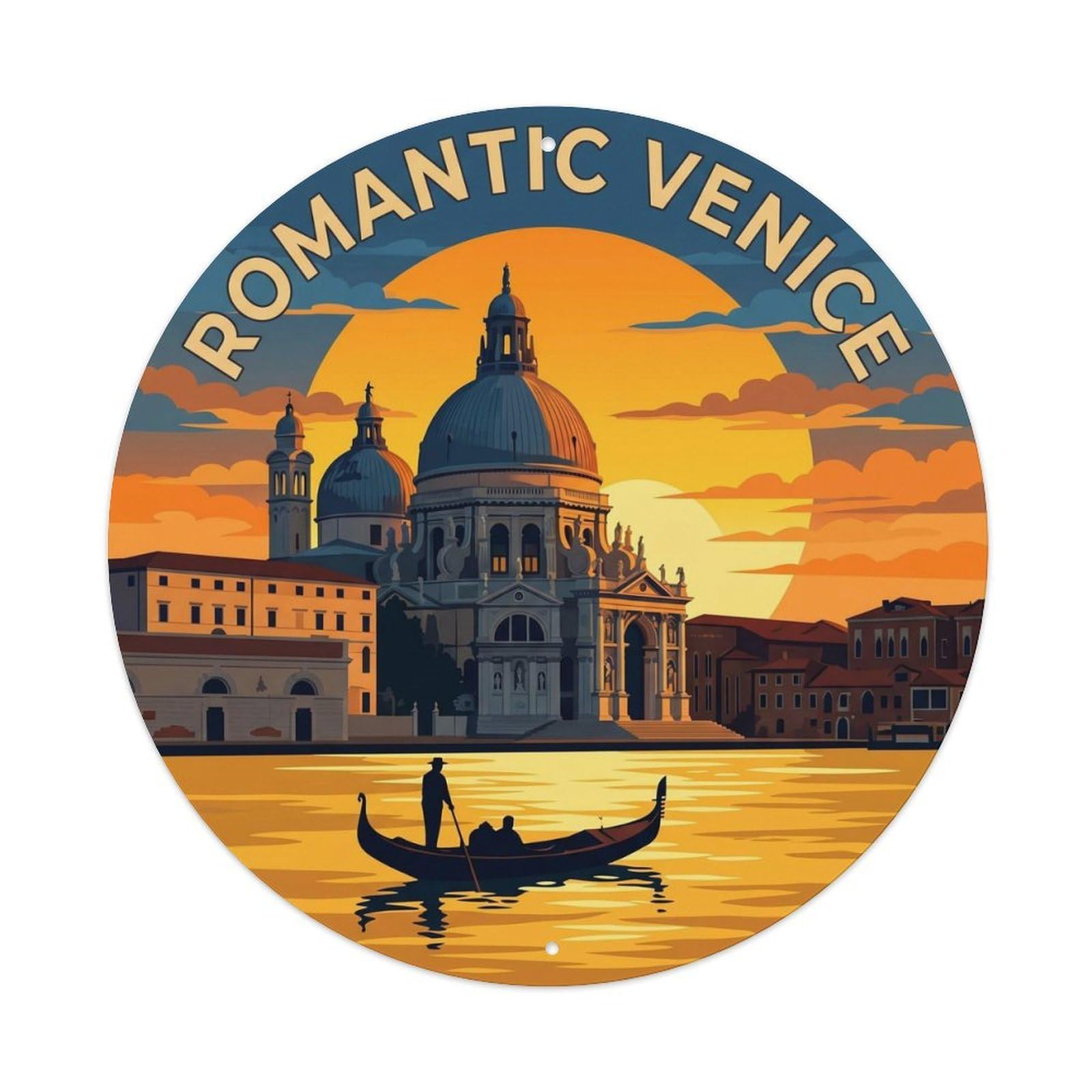 Venice Basilica Cathedral Dome Classic Italy Landmark Journey Metal Tin Sign Plaque Wall Decor for Cafe, Man Cave, Club Bar, Office, Home Garden Round Metal Poster 8x8Inch