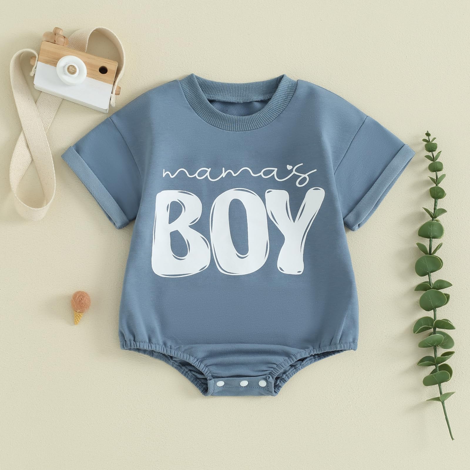 CHAUKAREAUL Baby Boy Girl Bubble Romper Shirt Short Sleeve Round Neck Mamas Boy Print Bodysuit Newborn Summer Clothes (Blue-2, 3-6 Months)