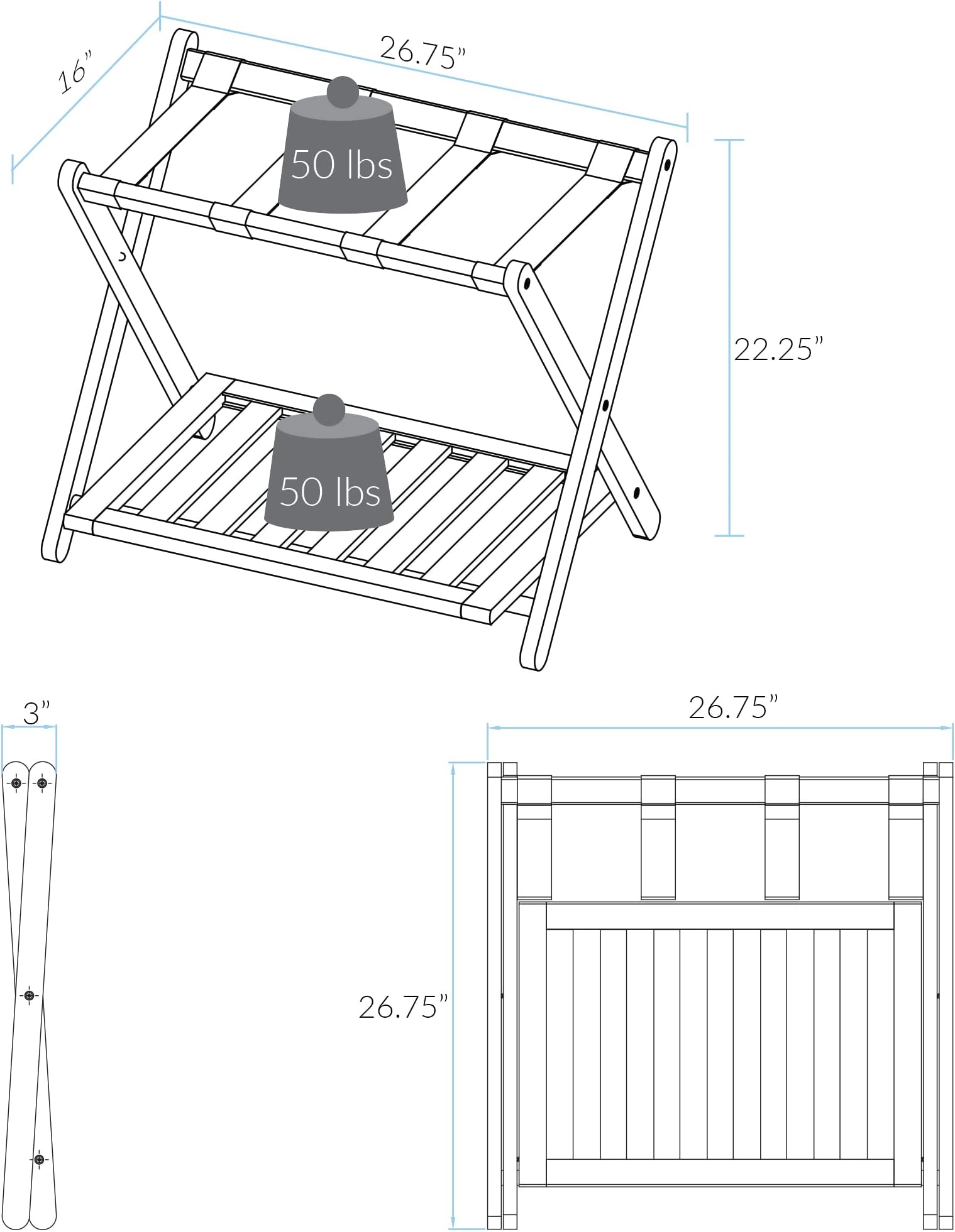 Casual Home Luggage Rack with Shelf, Natural