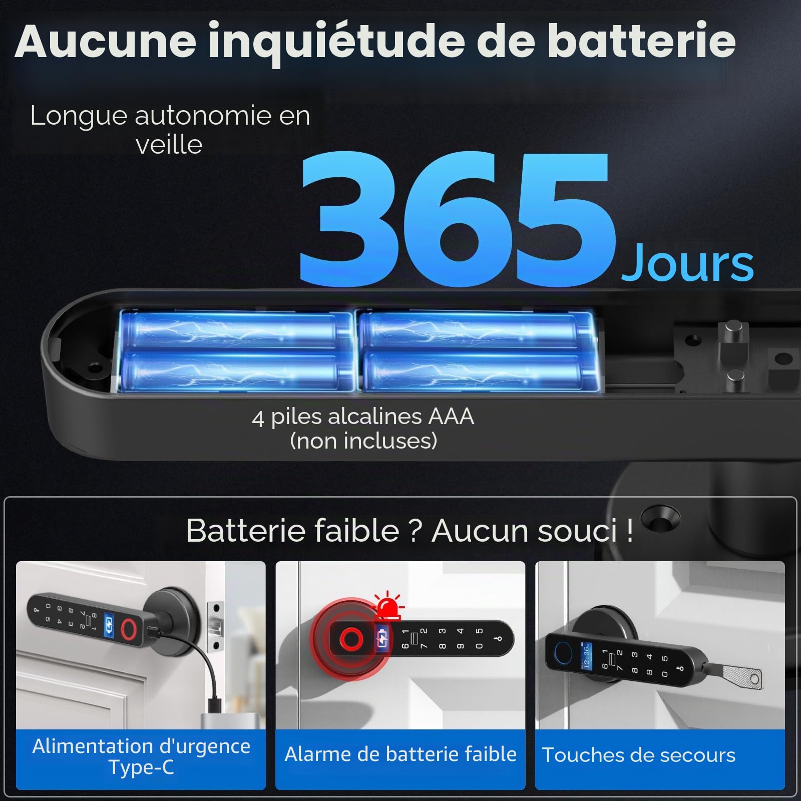 Anweller Serrure de porte intelligente avec écran d'affichage, serrure de porte biométrique à empreintes digitales avec clavier à code APP entrée sans clé serrure intelligente poignée de porte pour