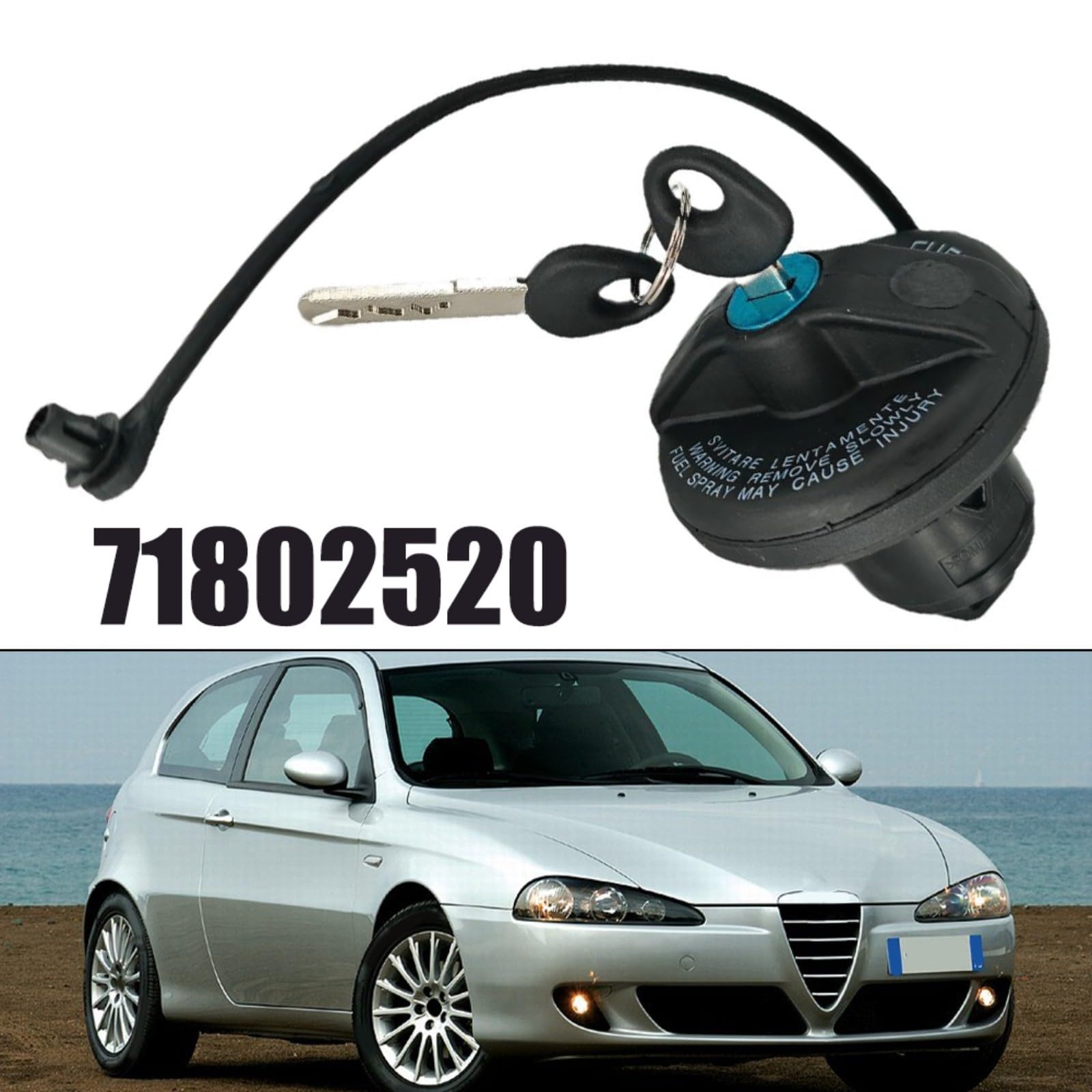 Tapón de depósito de combustible con cerradura, con 2 llaves, compatible con Fiat 500, Grande Punto, Evo, Punto Mk3, repuesto ABS negro, OEM 71802520